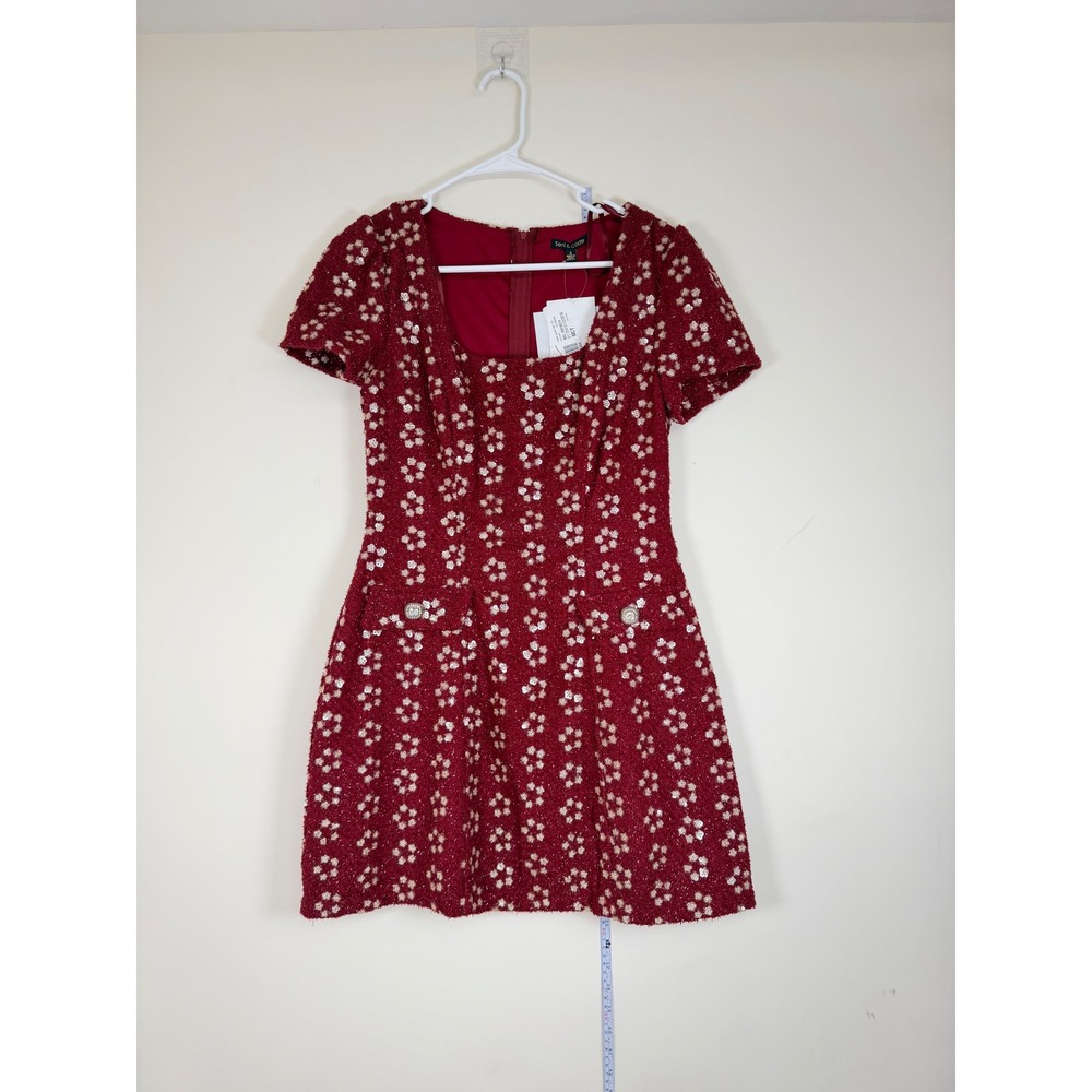 Seni & Cade Boucle Tweed Mini Dress Women S New Burgundy Sequin Floral